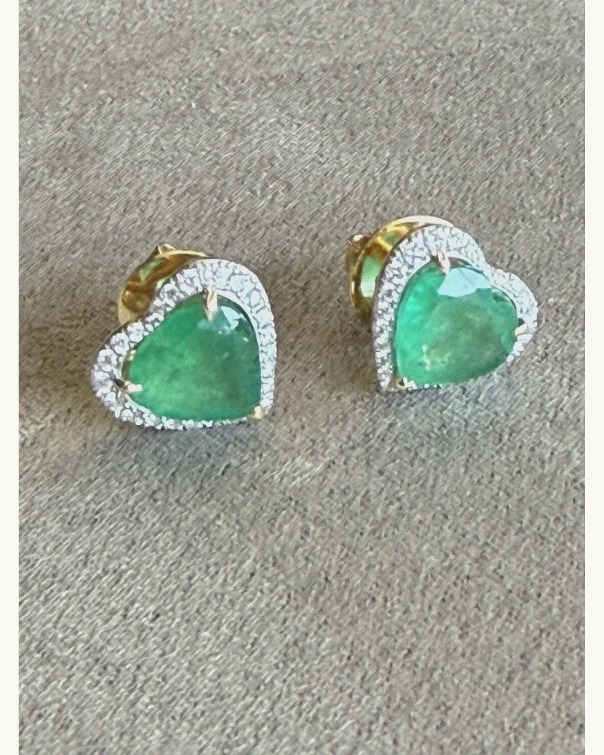 Emerald Heart and Diamond Halo Stud Earrings