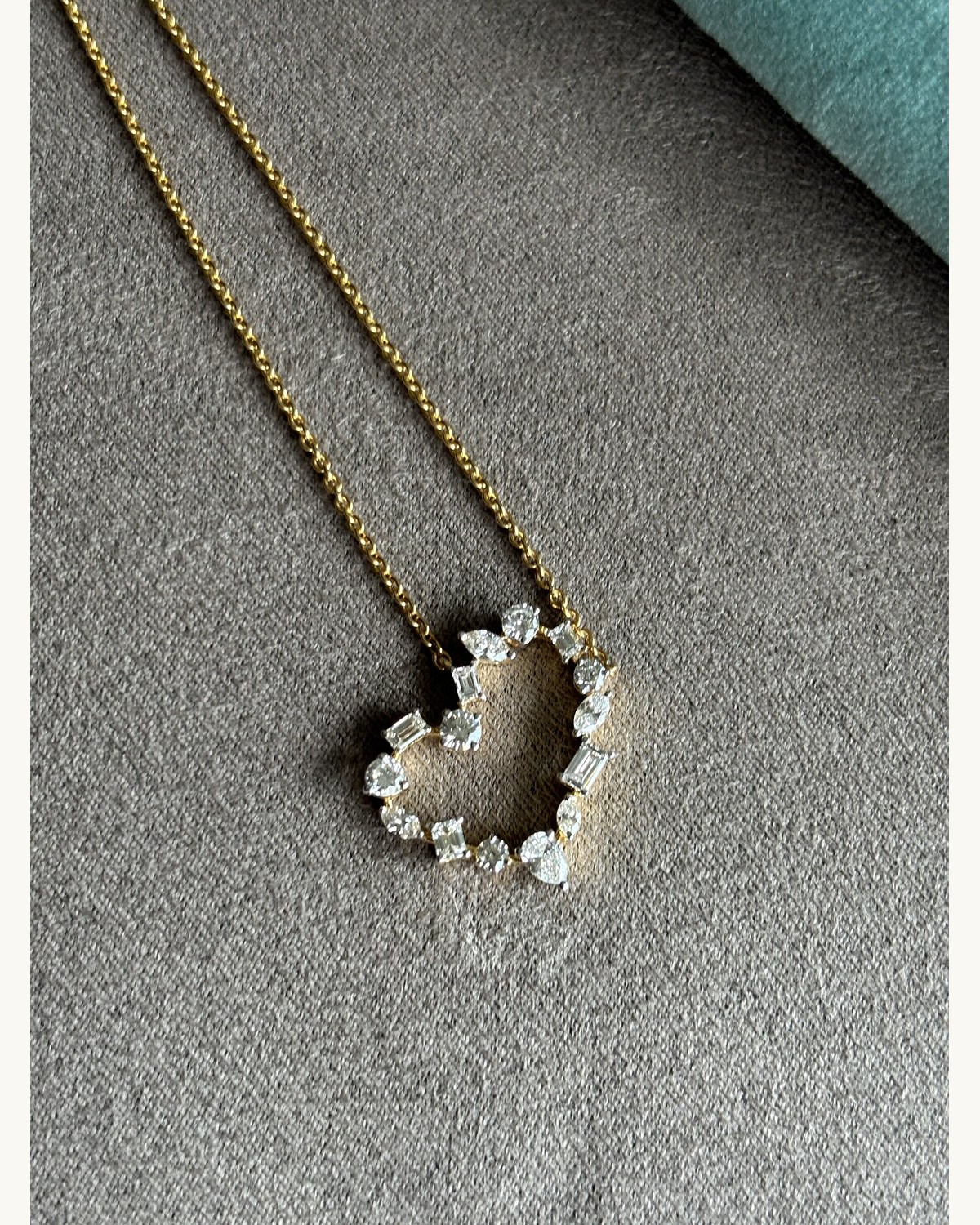 Gold Diamond Open-Heart Pendant Necklace