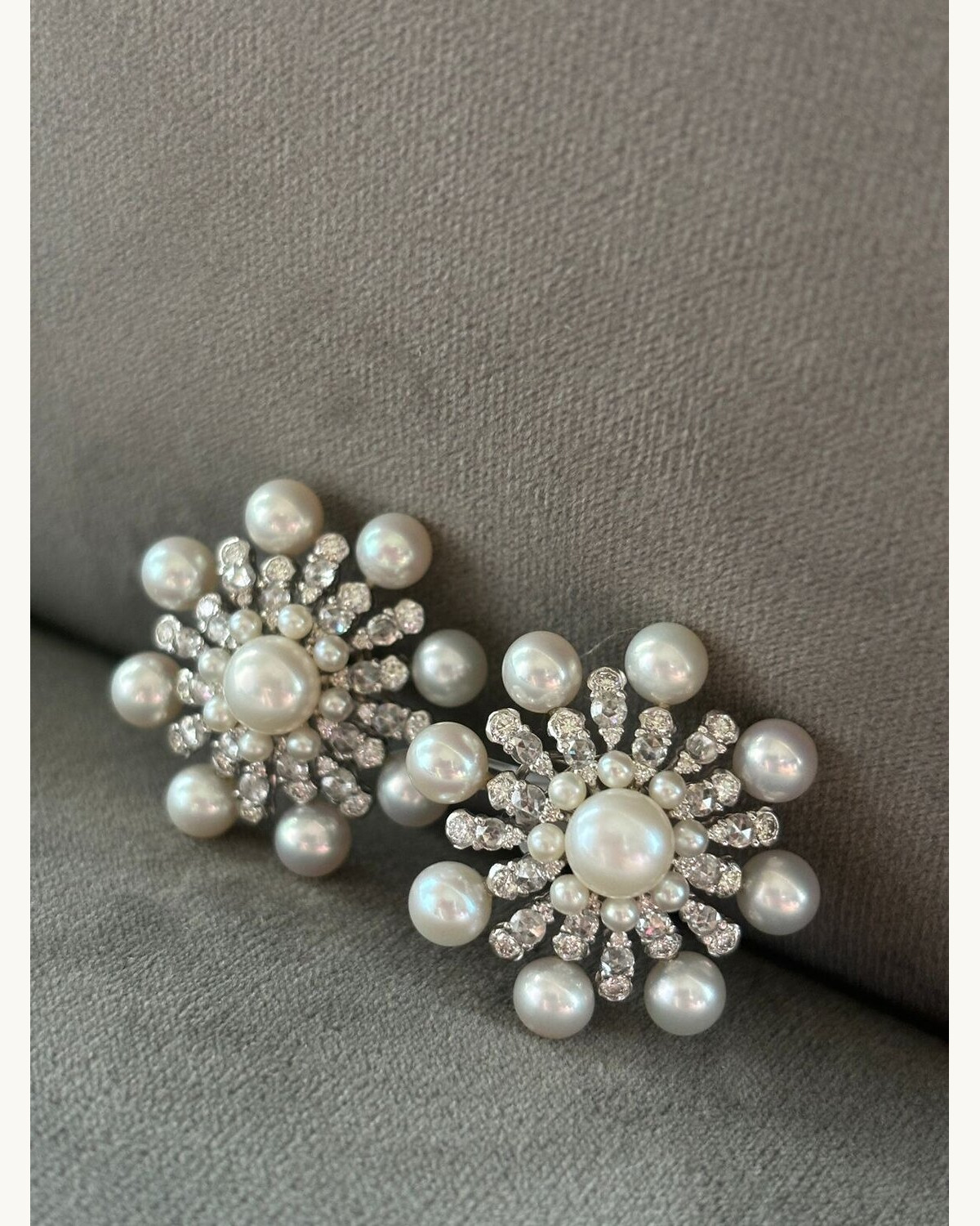 Pearl and Diamond Flower Stud Earrings