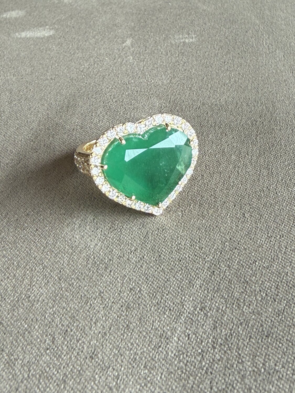 Emerald Heart and Diamond Halo Ring