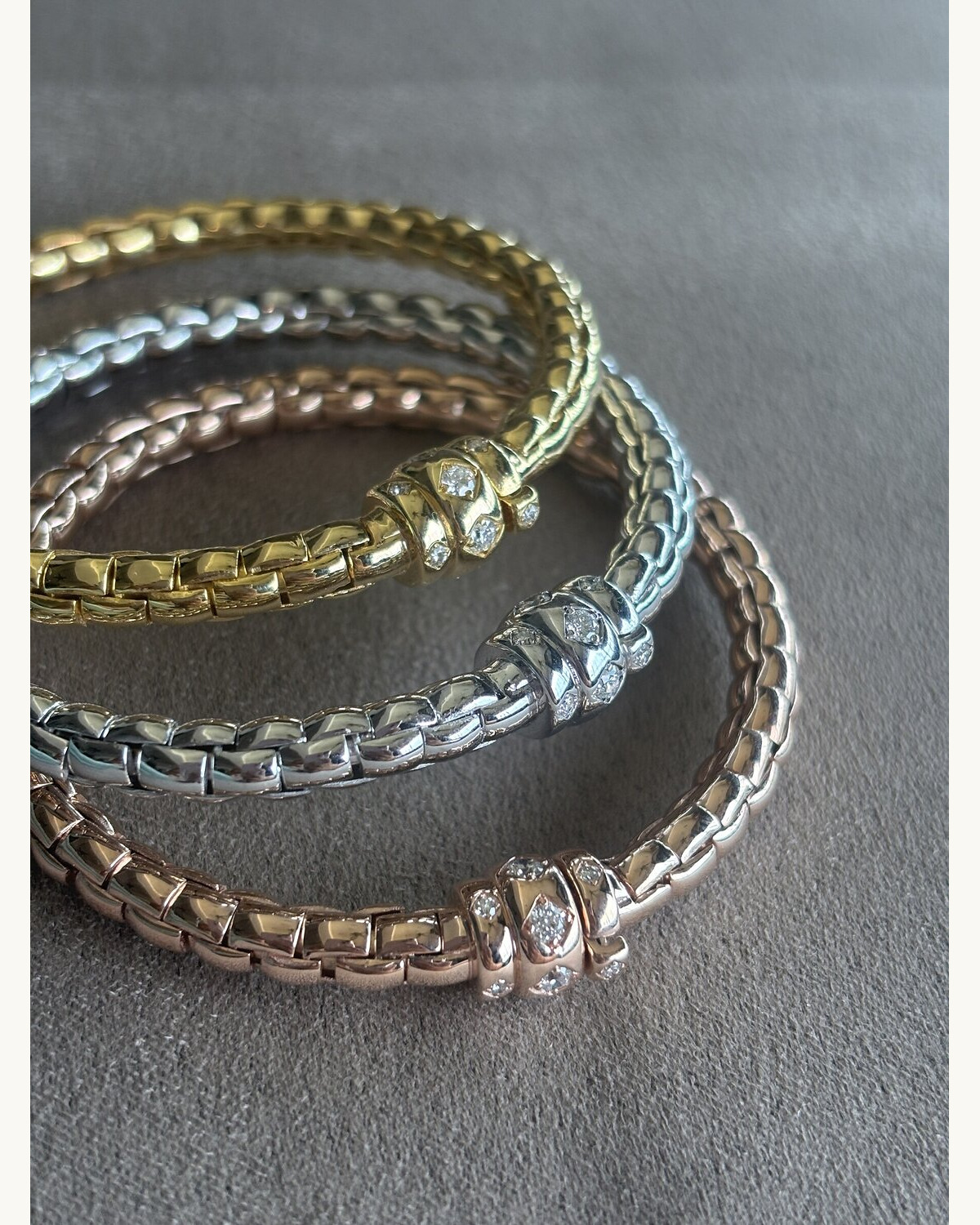Tri-Colour Gold Rope Bangle Stack
