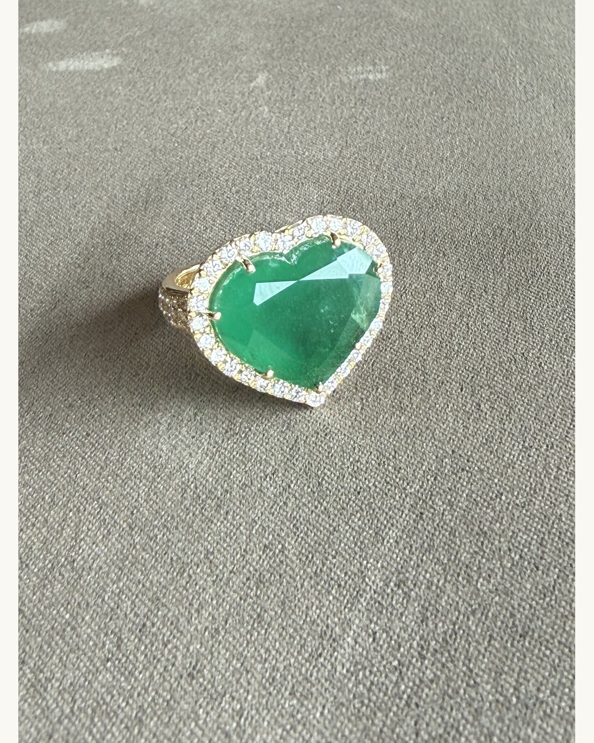 Emerald Heart and Diamond Halo Ring