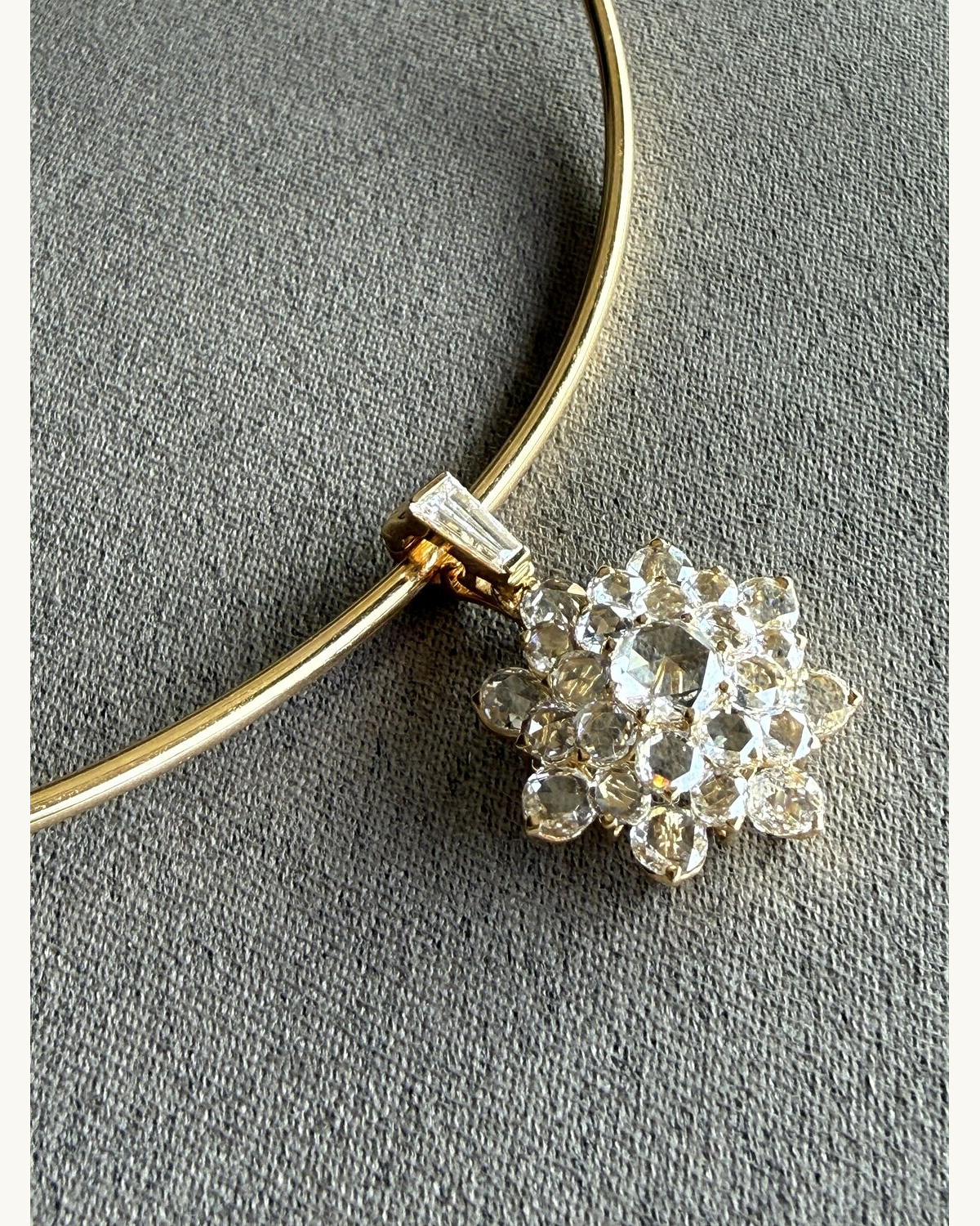 Gold Diamond Cluster Pendant Choker
