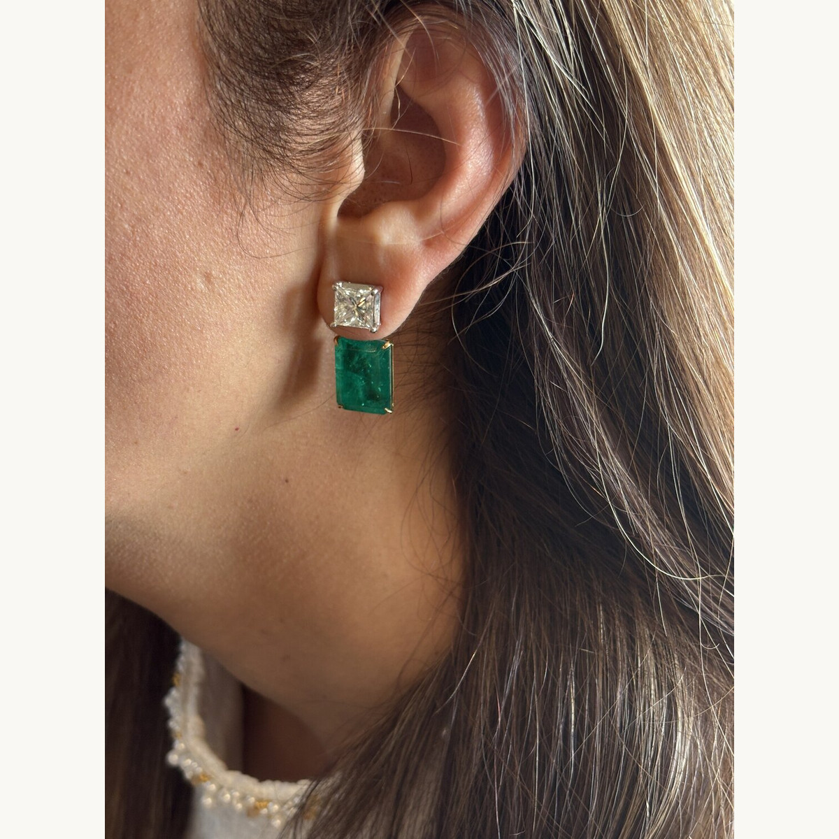Emerald and Diamond Stud Earrings
