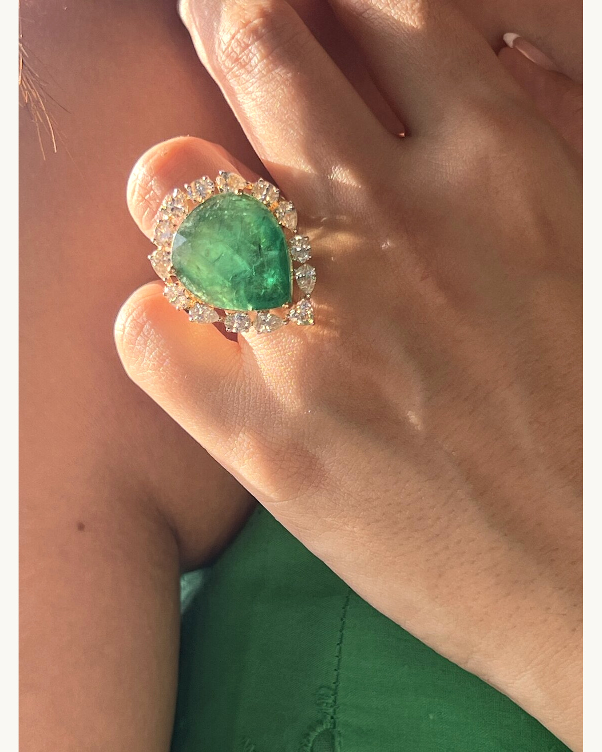 Emerald and Diamond Halo Cocktail Ring