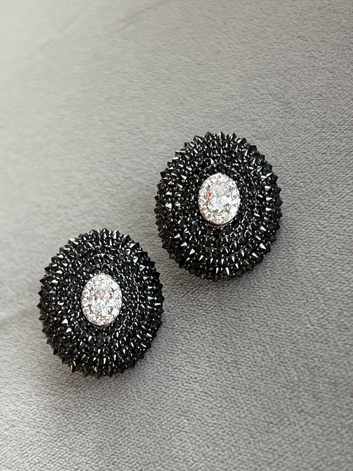 Black and White Diamond Oval Stud Earrings