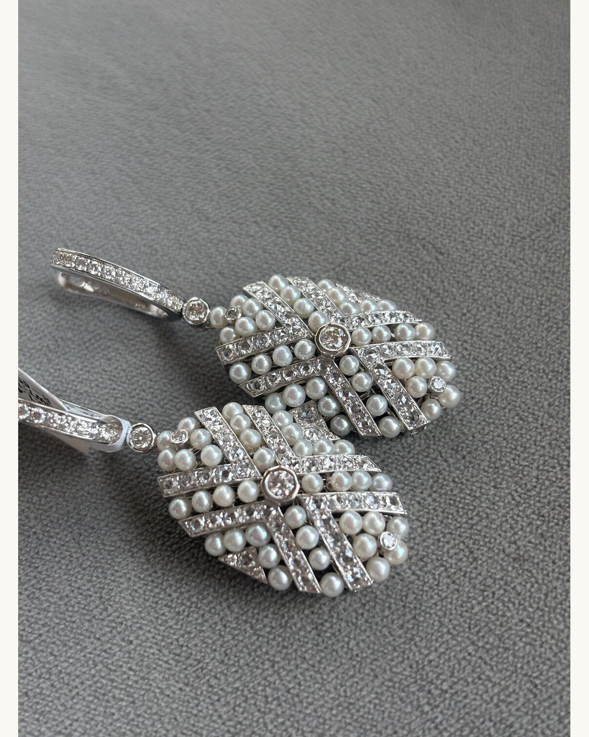 Pearl and Diamond Leaf Drop Earrings