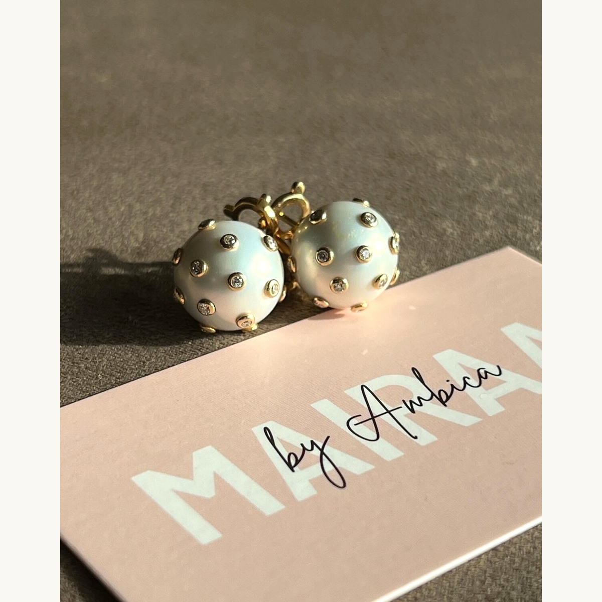 Pearl Stud Earrings with Diamonds