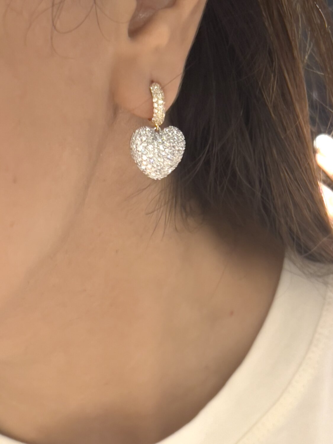 Pavé Diamond Heart Drop Earrings