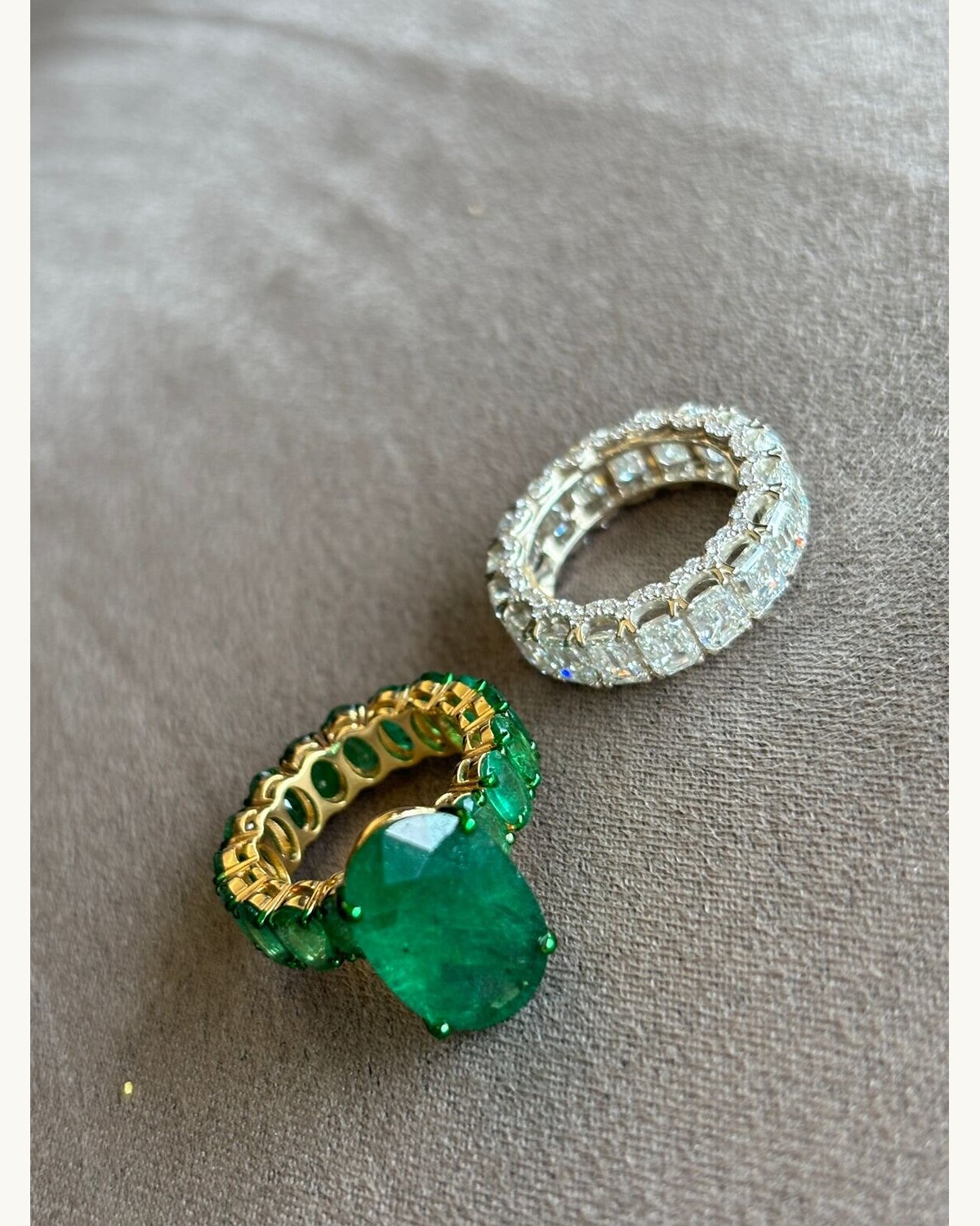 Emerald Cocktail and Diamond Eternity Ring Set