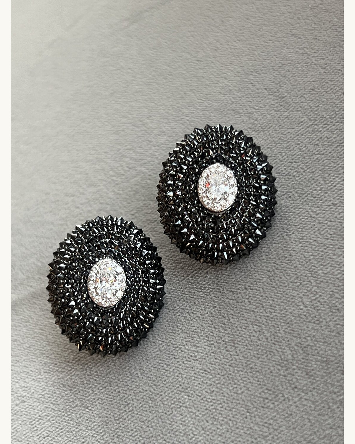 Black and White Diamond Oval Stud Earrings