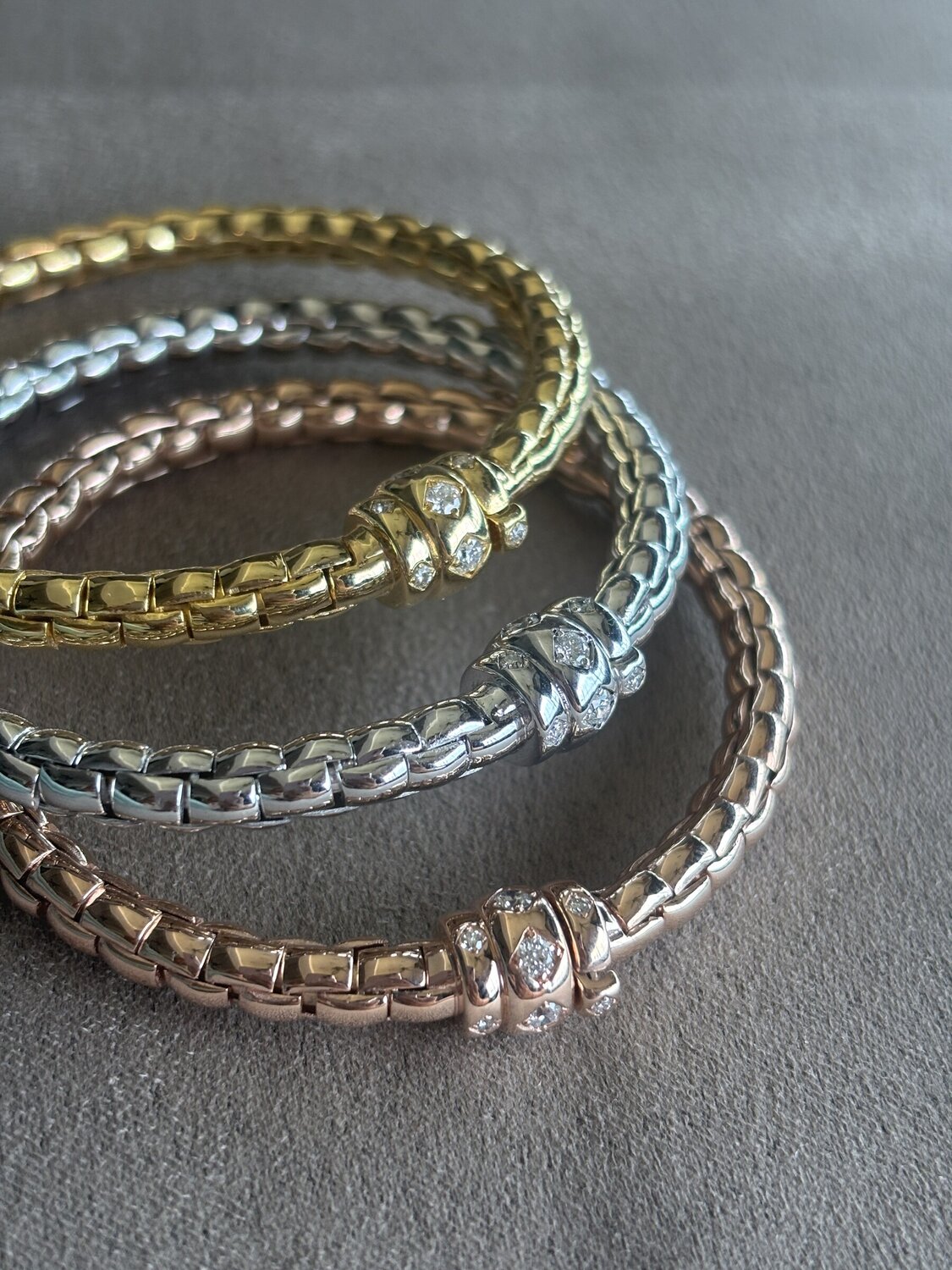 Tri-Colour Gold Rope Bangle Stack
