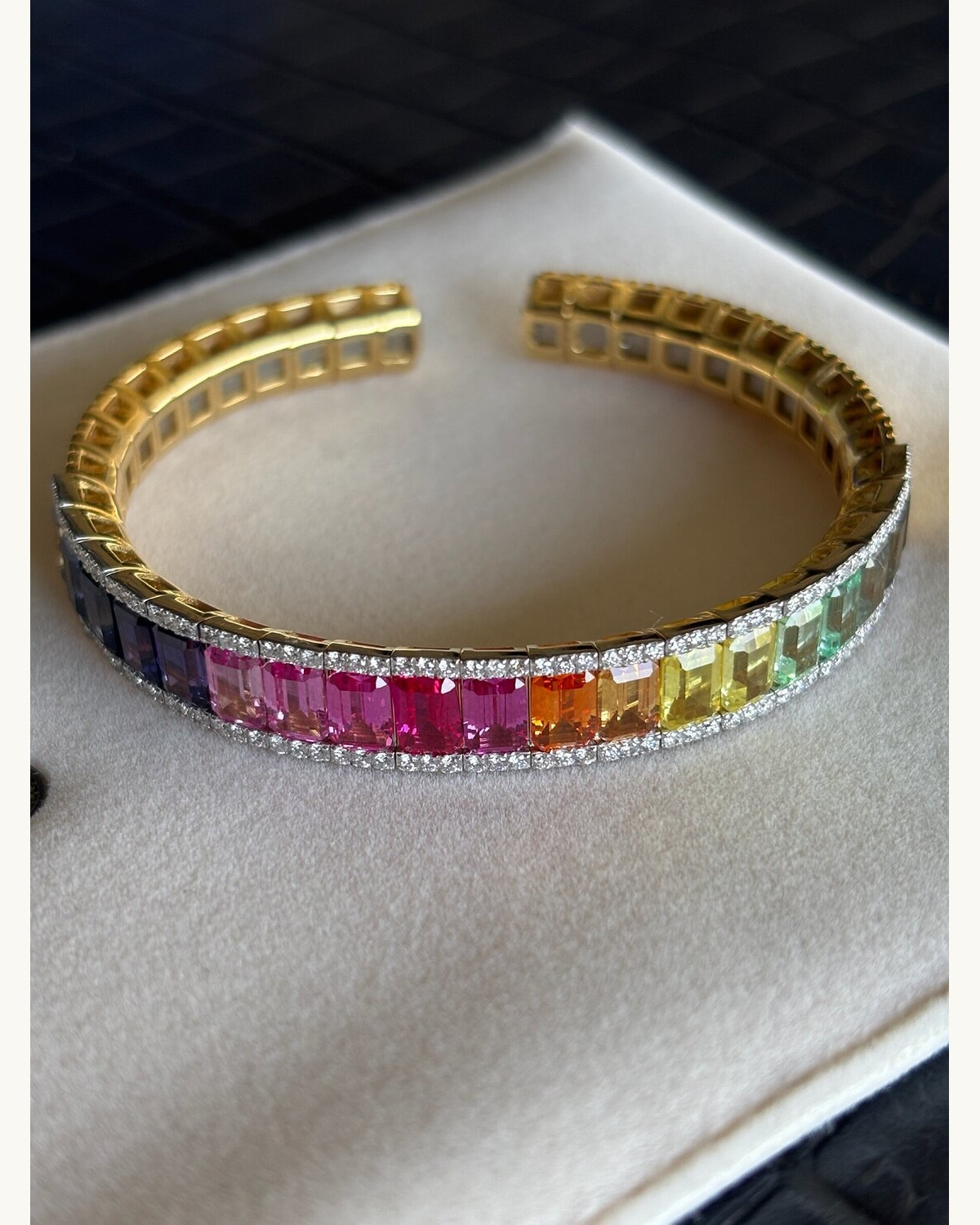 Rainbow Sapphire Baguette Cuff Bracelet