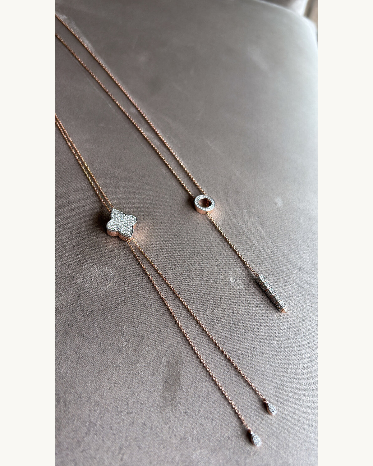 Rose Gold Diamond Lariat Drop Necklace