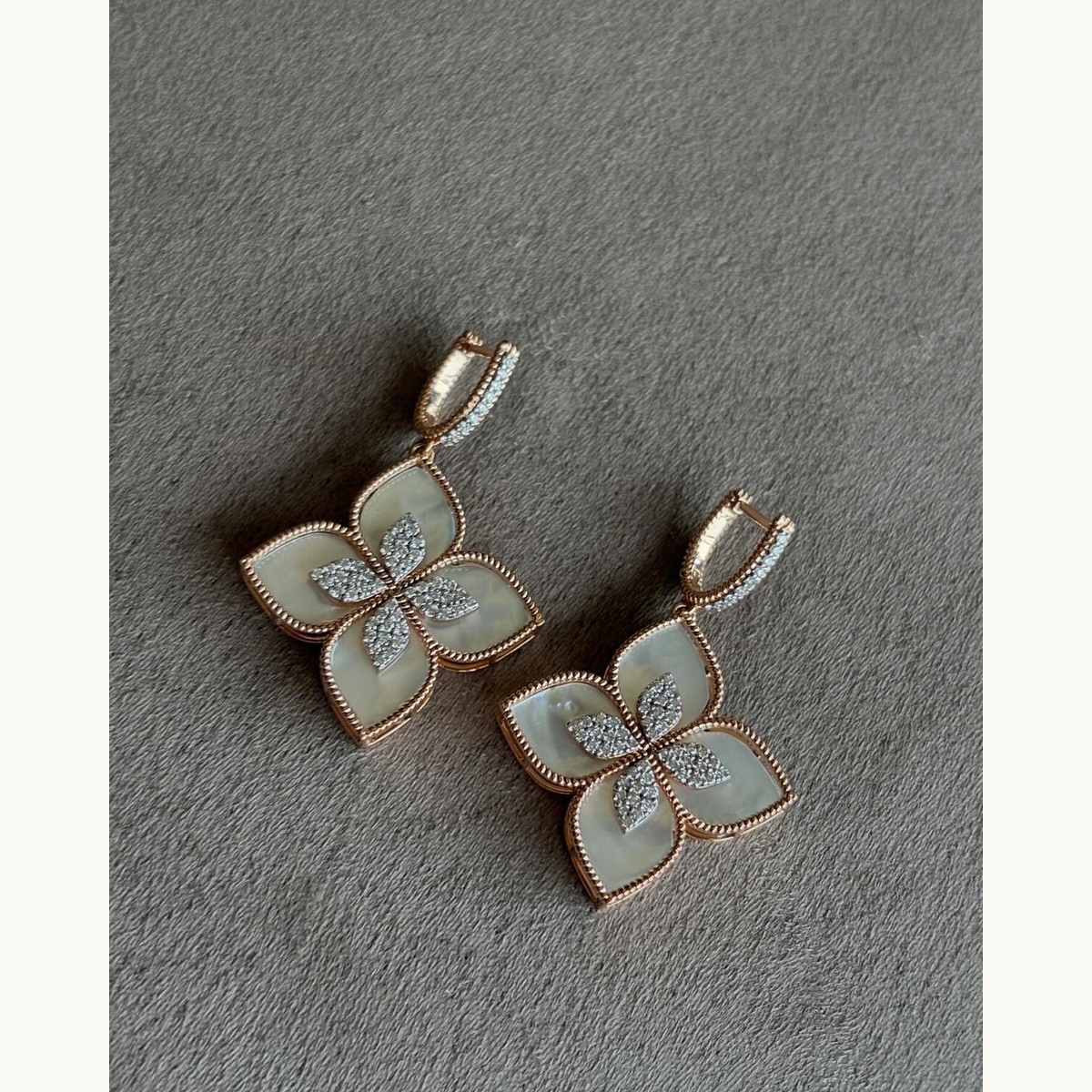 Mother-of-Pearl and Diamond Floral Drop Earrings