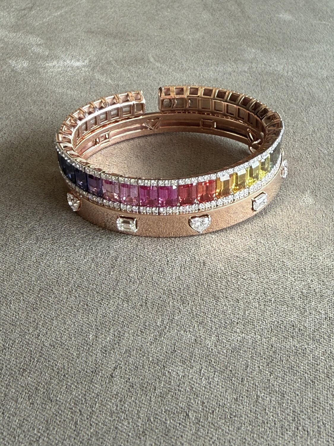 Rainbow Sapphire and Ruby Cuff Bracelet Set