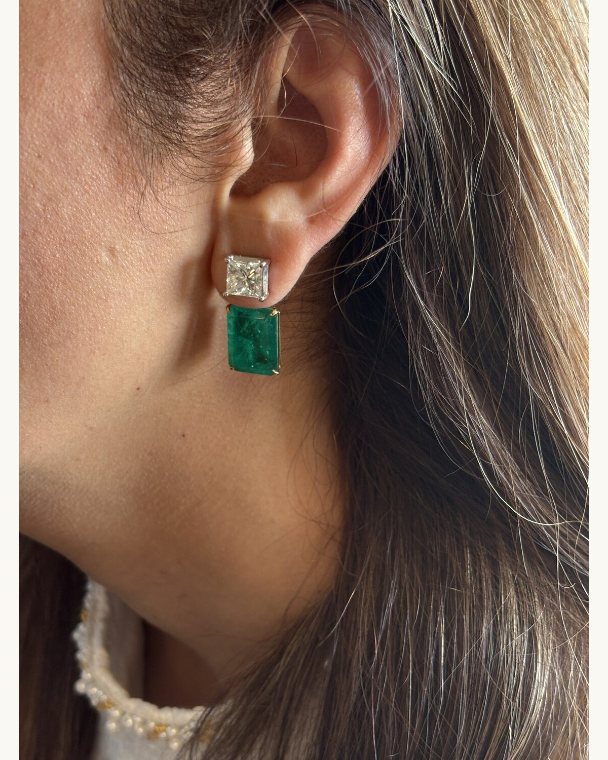 Emerald and Diamond Stud Earrings
