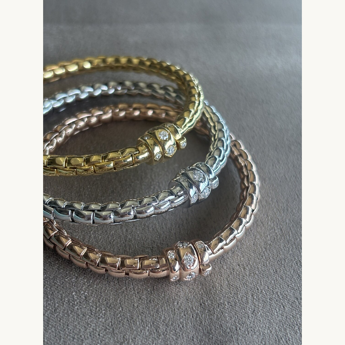 Tri-Colour Gold Rope Bangle Stack