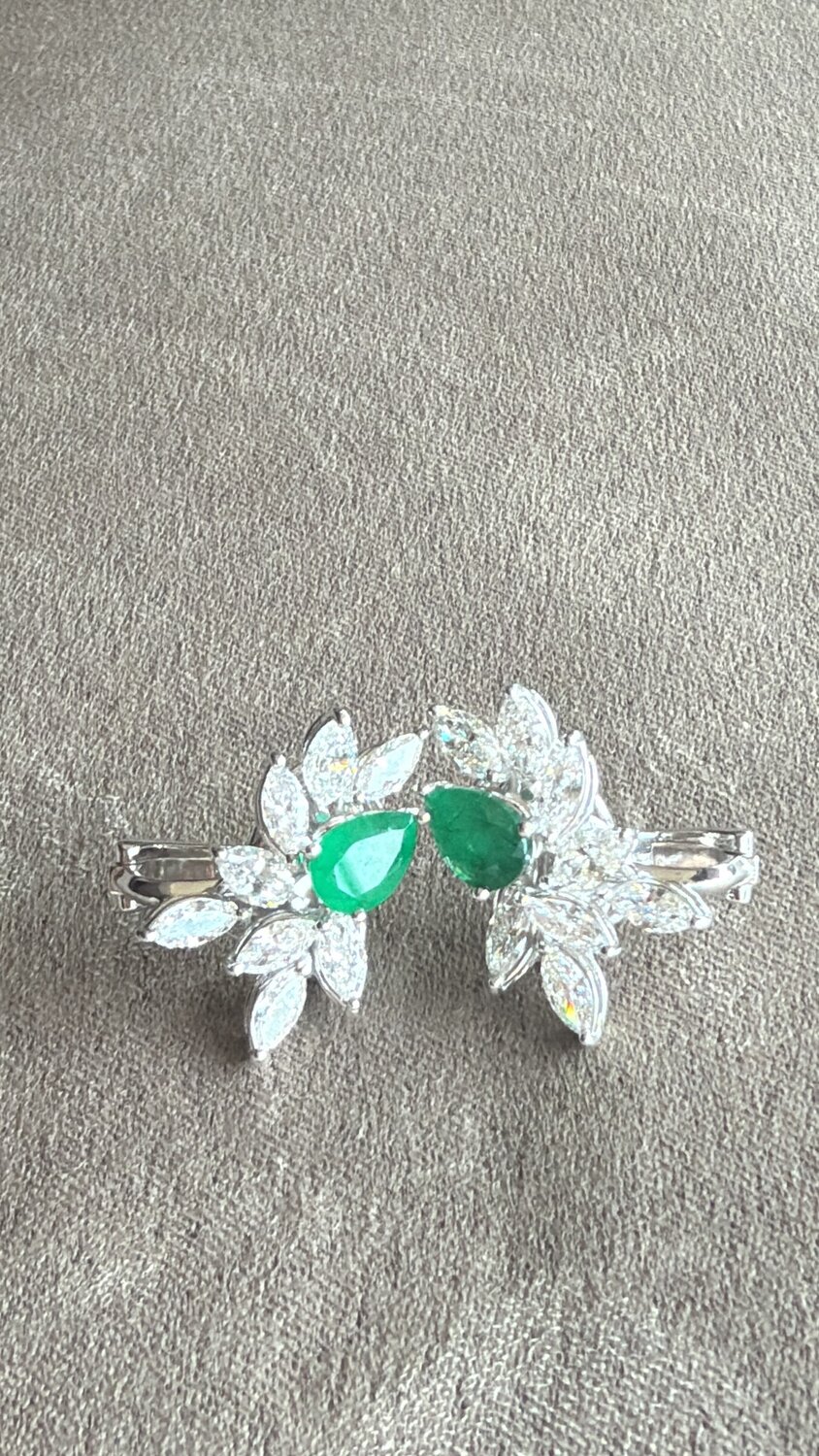Emerald and Diamond Open Cocktail Ring