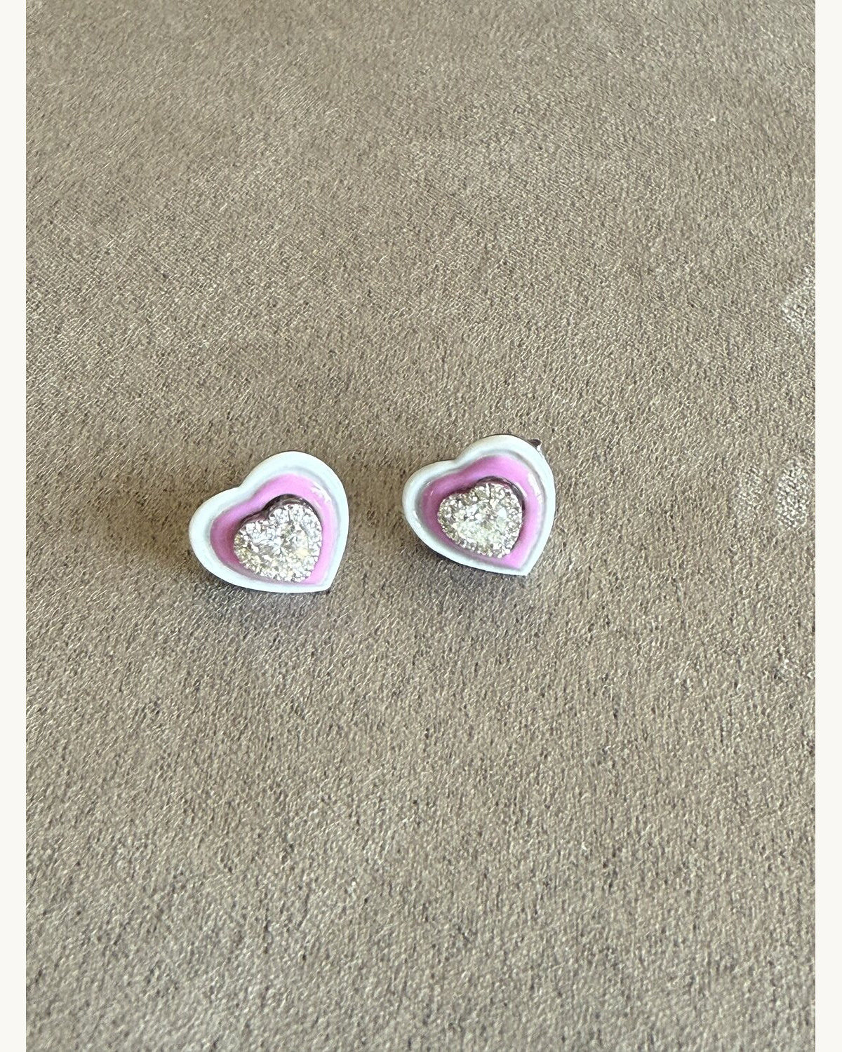 Pink Enamel and Diamond Heart Stud Earrings
