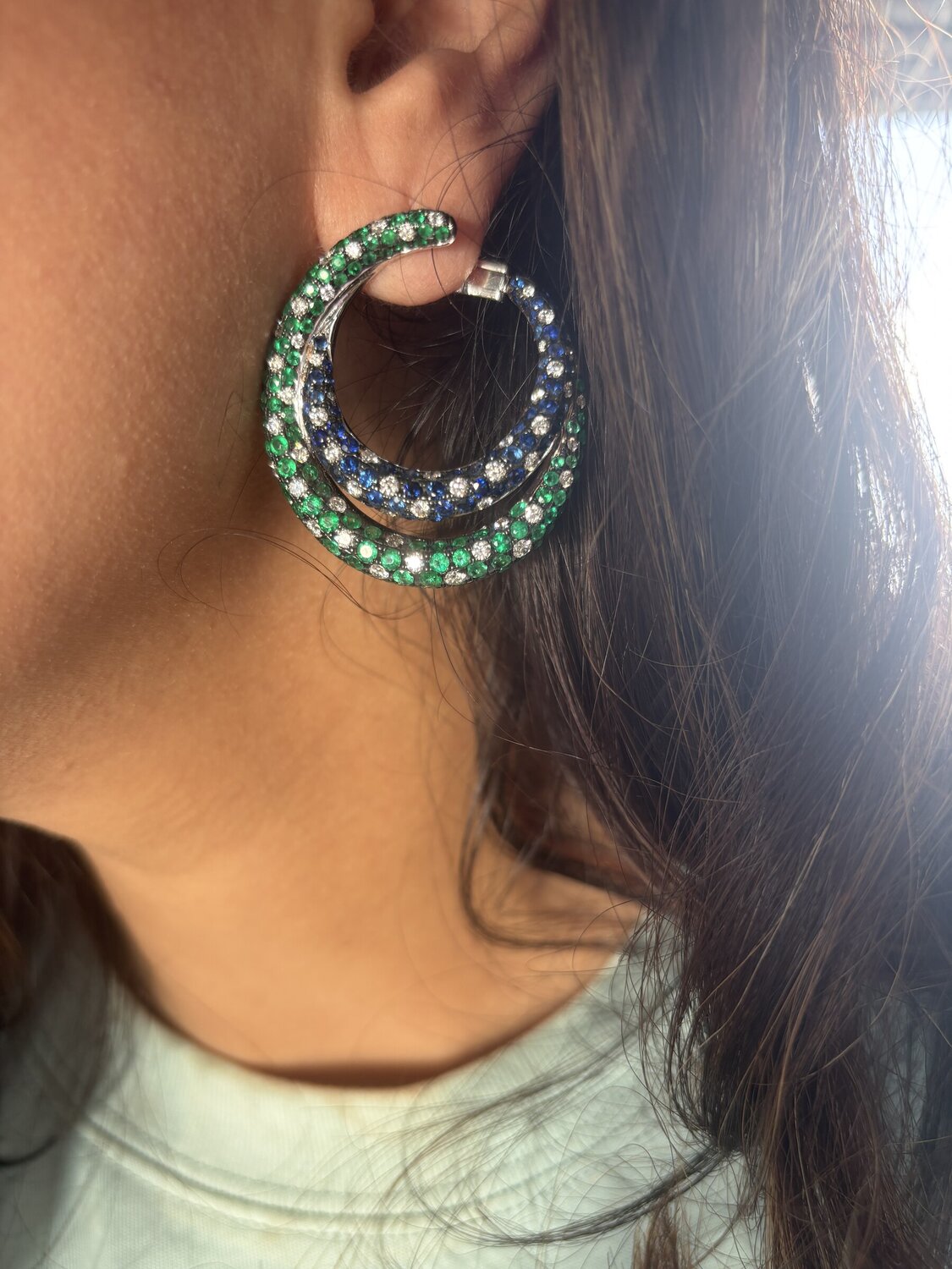 Emerald and Diamond Hoop Earrings