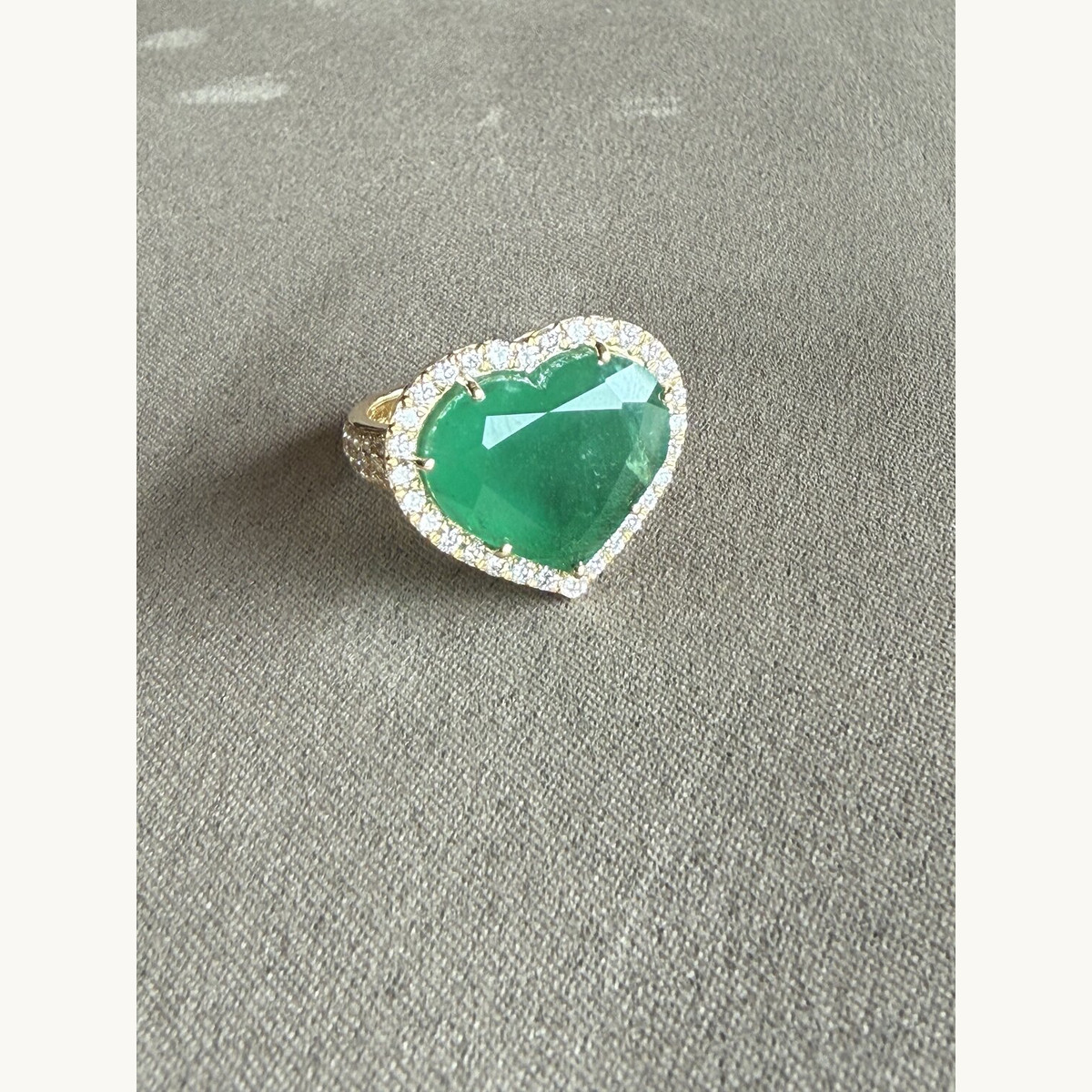 Emerald Heart and Diamond Halo Ring