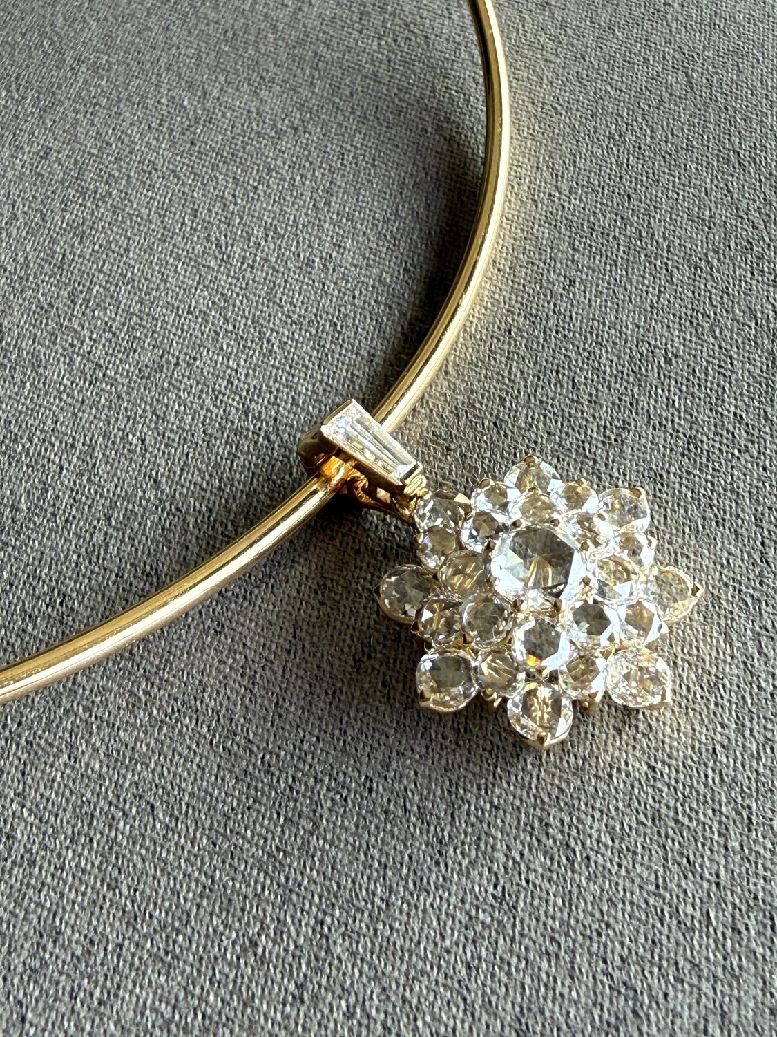 Gold Diamond Cluster Pendant Choker