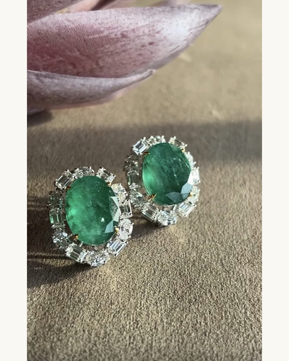 Oval Emerald and Diamond Halo Earrings