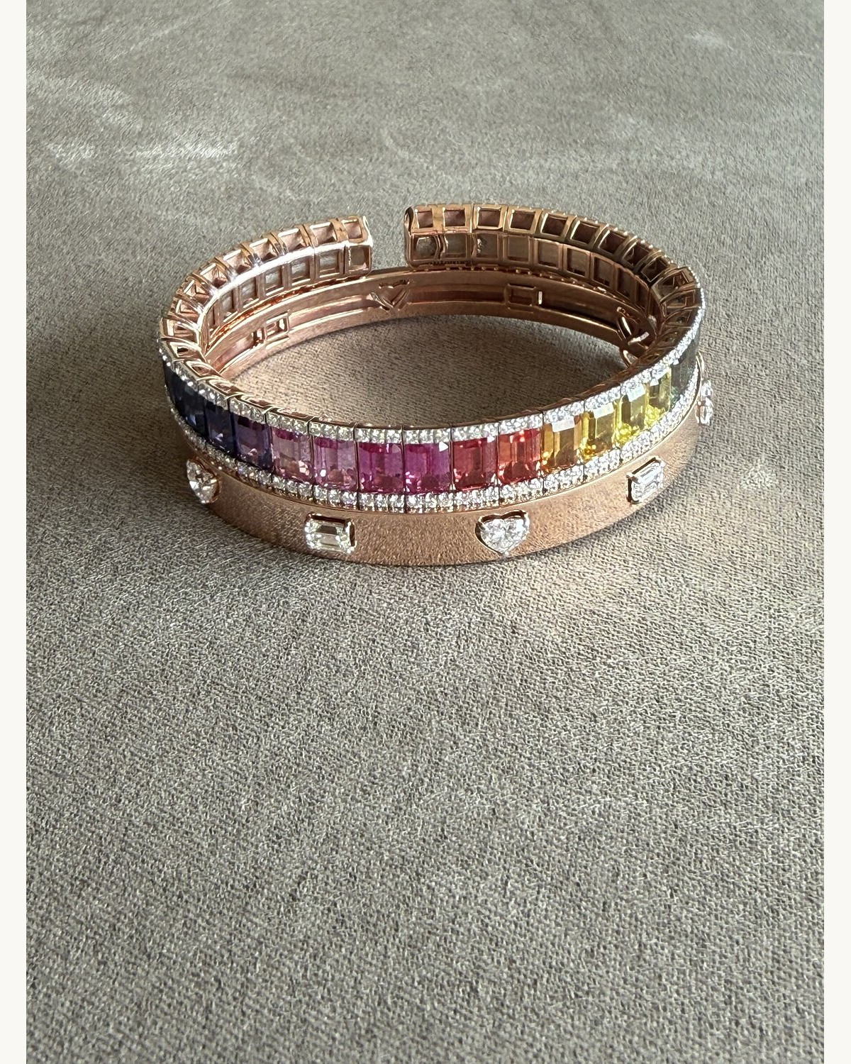 Rainbow Sapphire and Ruby Cuff Bracelet Set