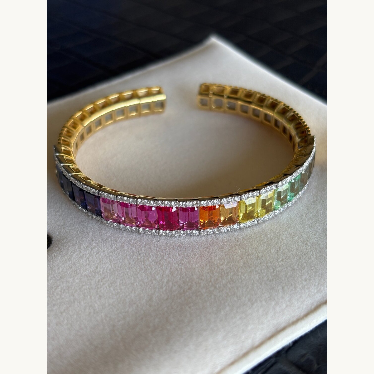 Rainbow Sapphire Baguette Cuff Bracelet