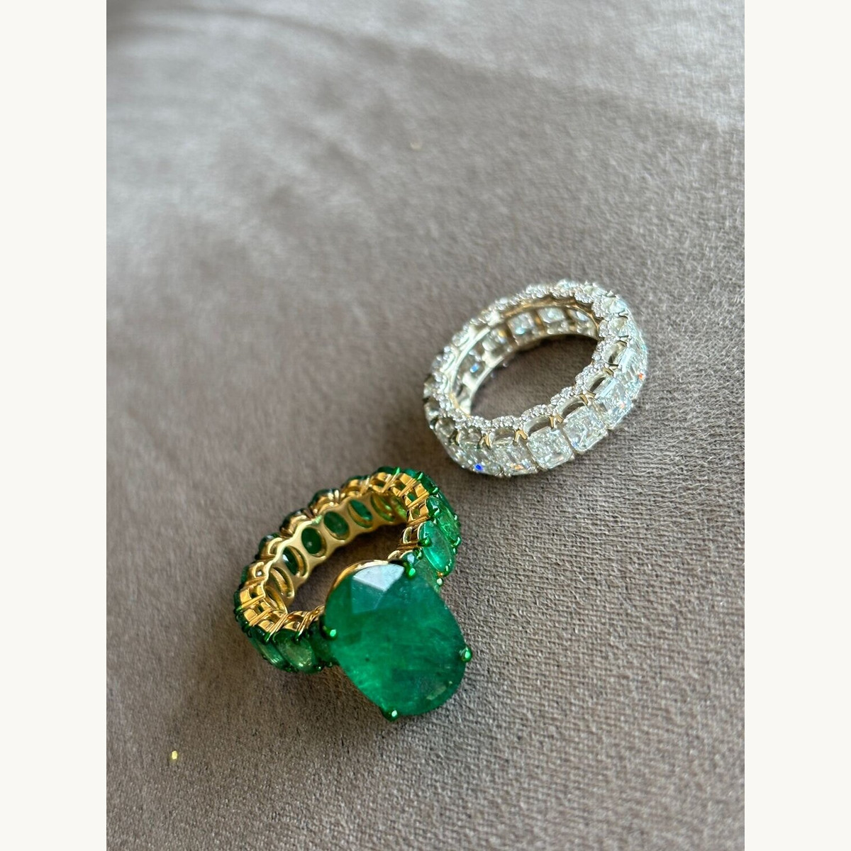 Emerald Cocktail and Diamond Eternity Ring Set