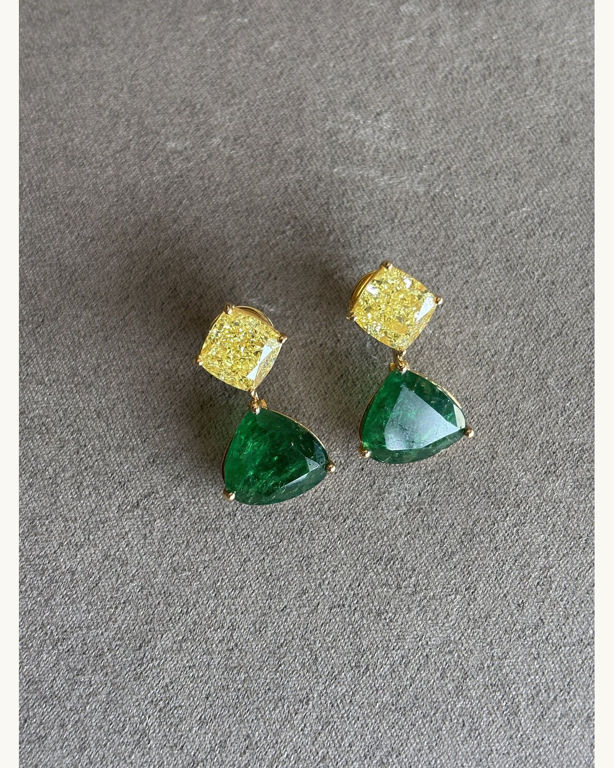 Yellow Diamond and Emerald Drop Earrings
