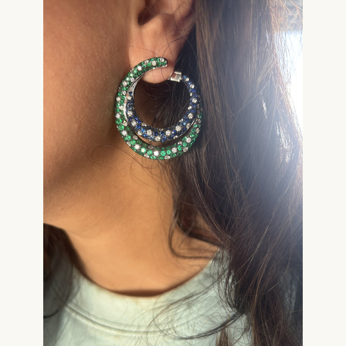 Emerald and Diamond Hoop Earrings