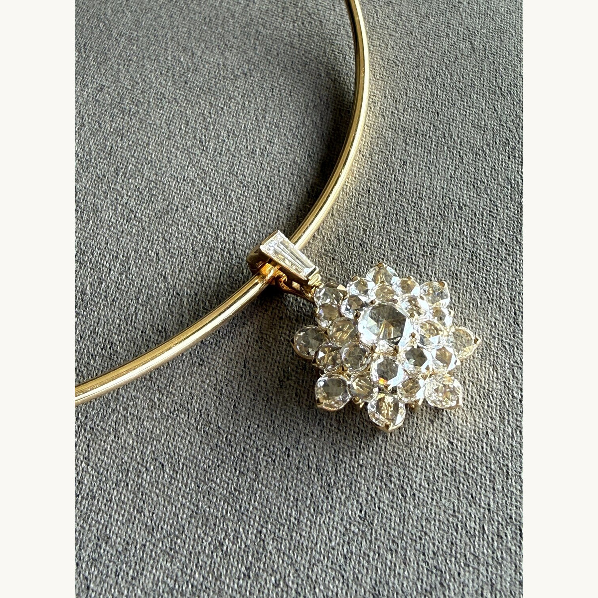 Gold Diamond Cluster Pendant Choker