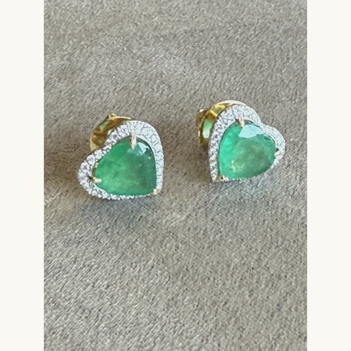 Emerald Heart and Diamond Halo Stud Earrings