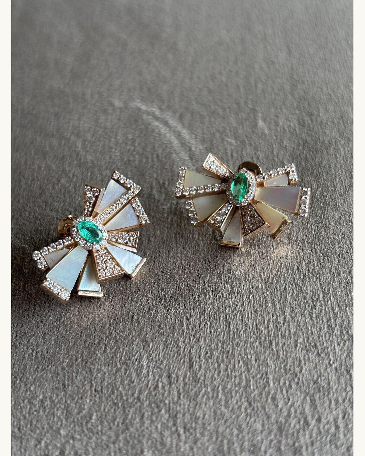 Mother-of-Pearl and Emerald Bow Earrings