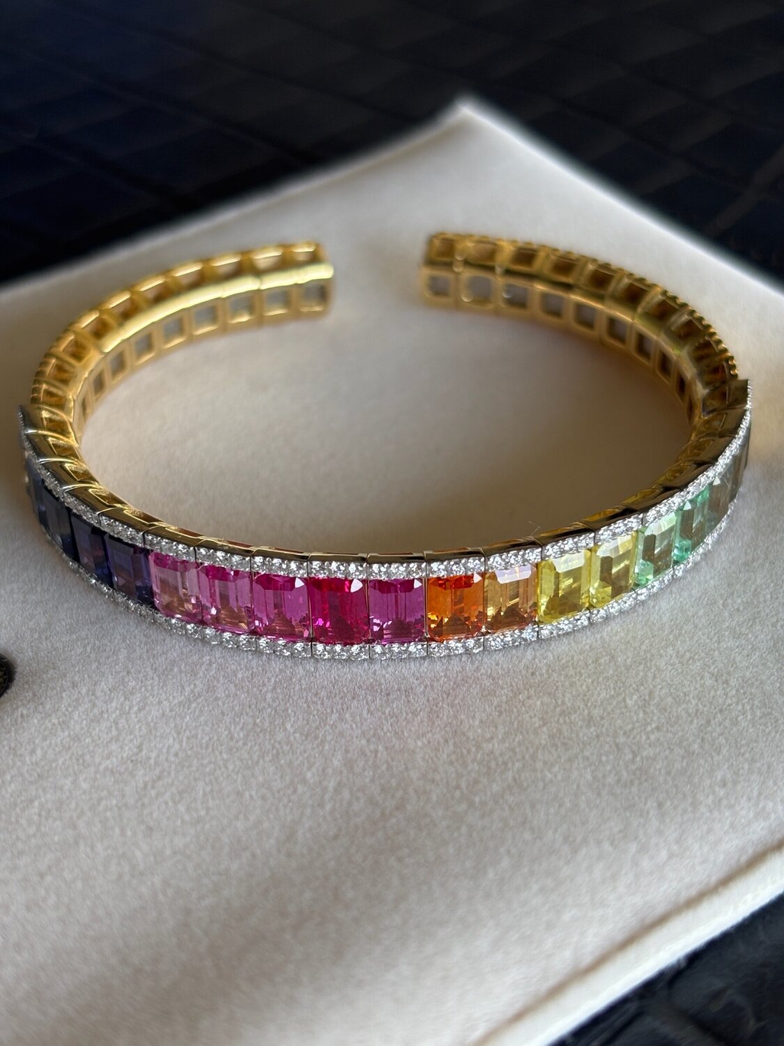 Rainbow Sapphire Baguette Cuff Bracelet