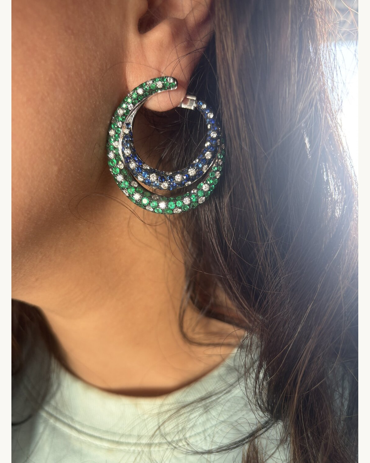Emerald and Diamond Hoop Earrings