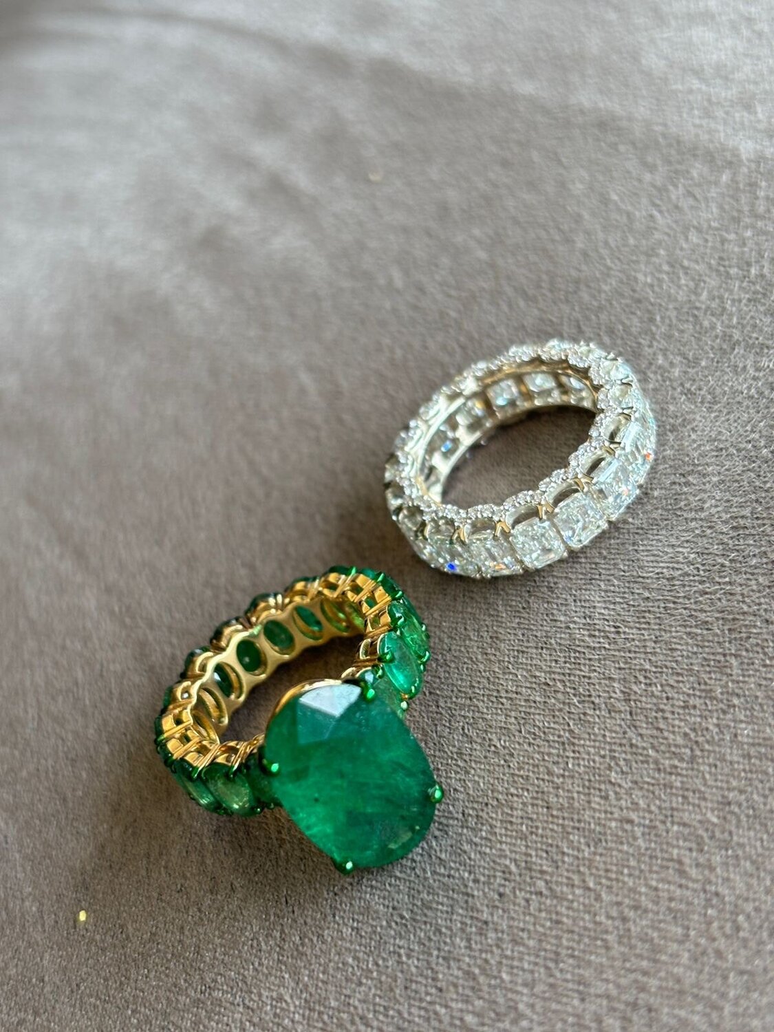 Emerald Cocktail and Diamond Eternity Ring Set