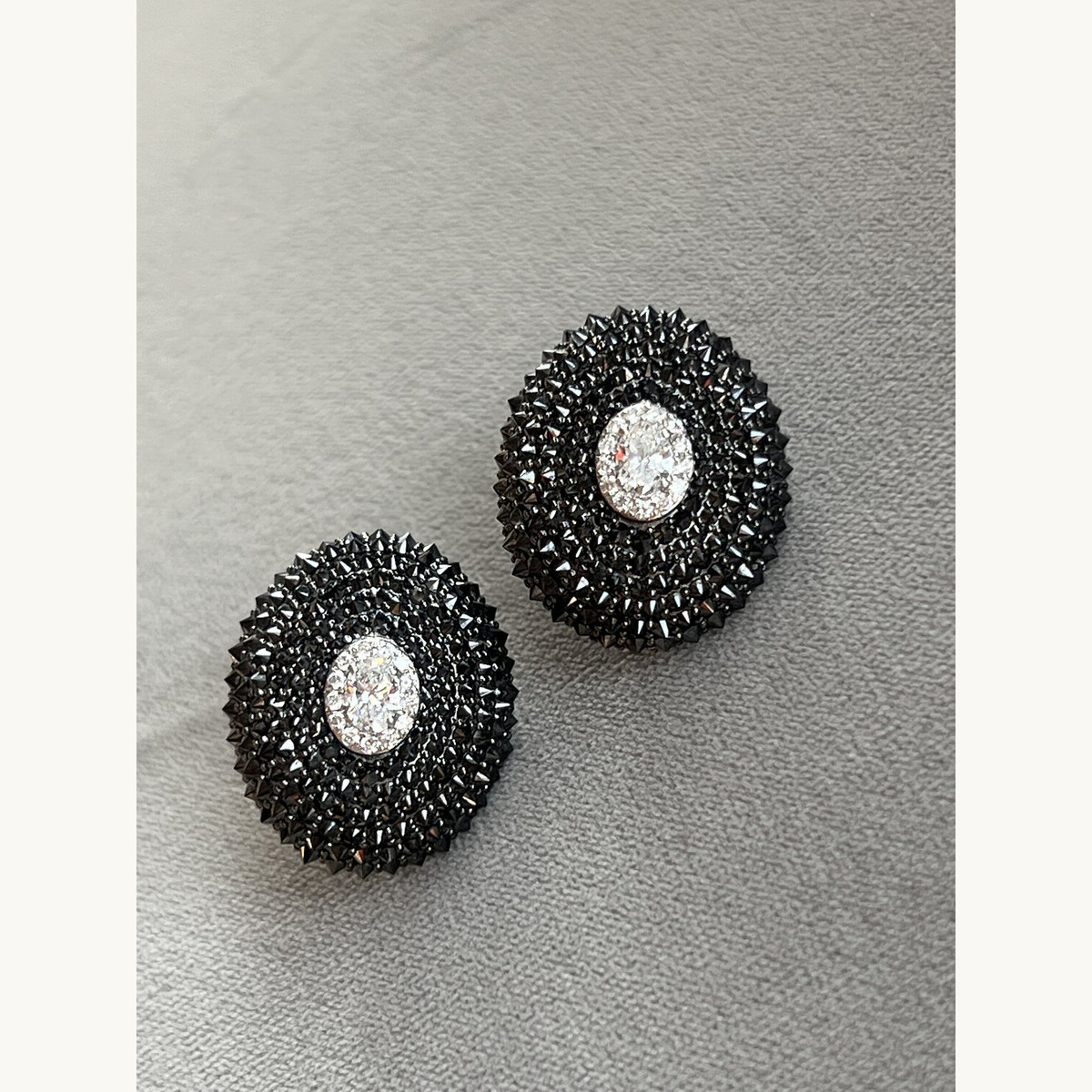 Black and White Diamond Oval Stud Earrings