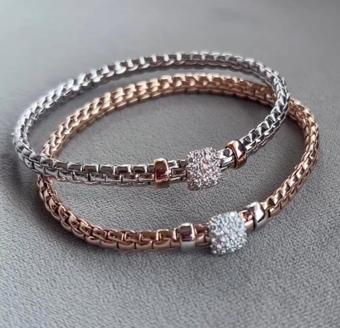 Rose Gold Box-Chain Diamond Wrap Bracelet