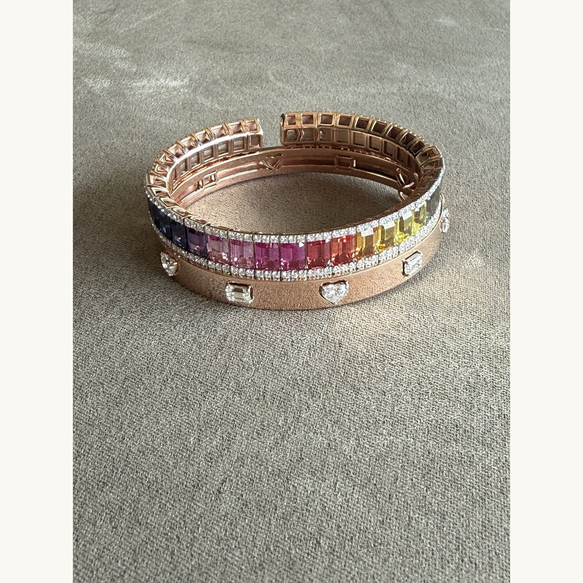Rainbow Sapphire and Ruby Cuff Bracelet Set