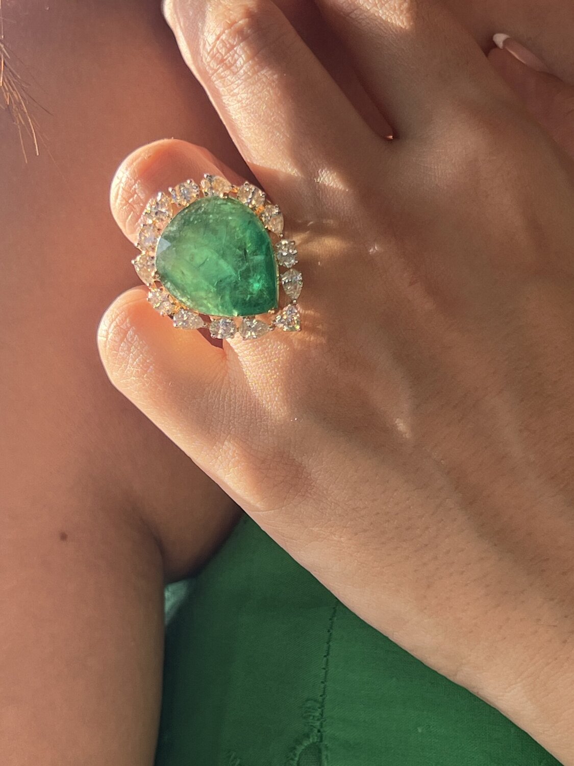 Emerald and Diamond Halo Cocktail Ring