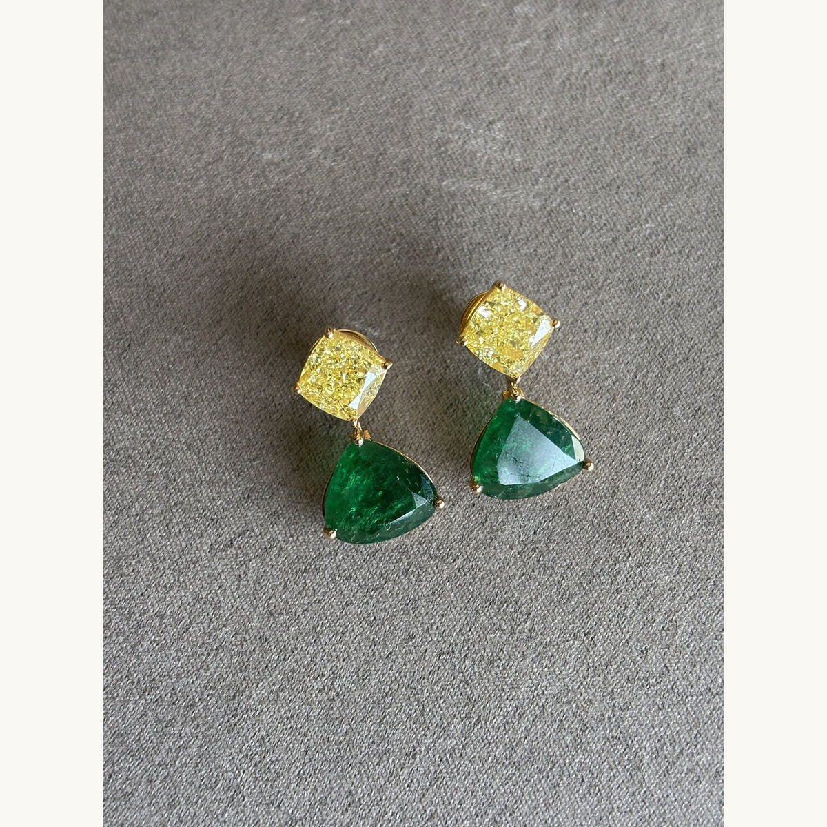 Yellow Diamond and Emerald Drop Earrings