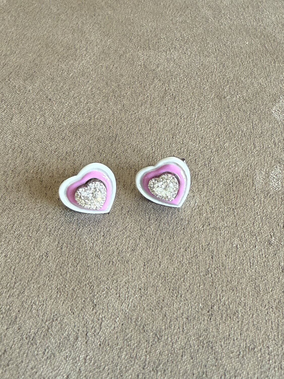Pink Enamel and Diamond Heart Stud Earrings