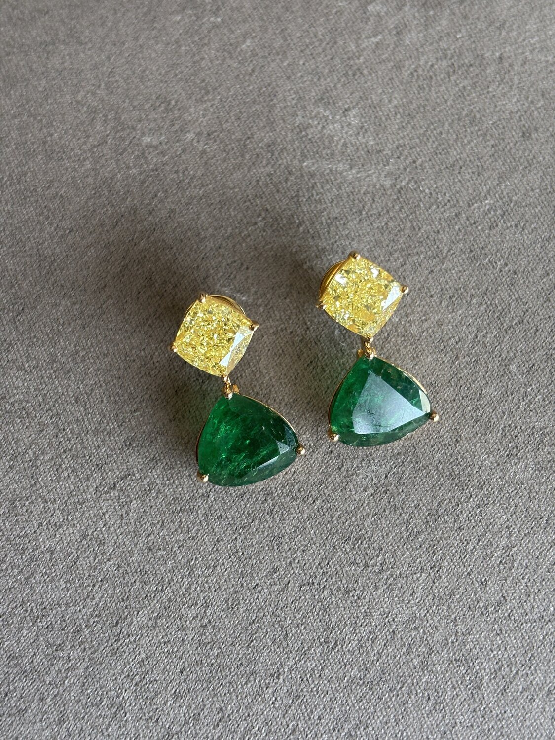 Yellow Diamond and Emerald Drop Earrings
