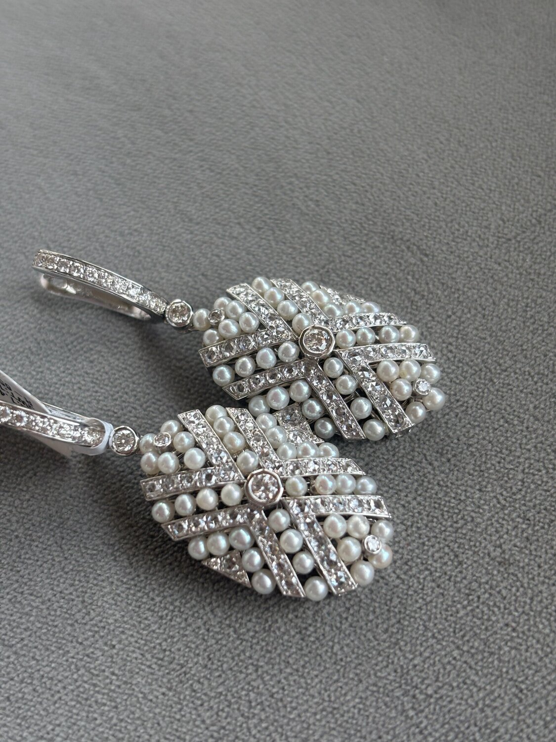 Pearl and Diamond Leaf Drop Earrings