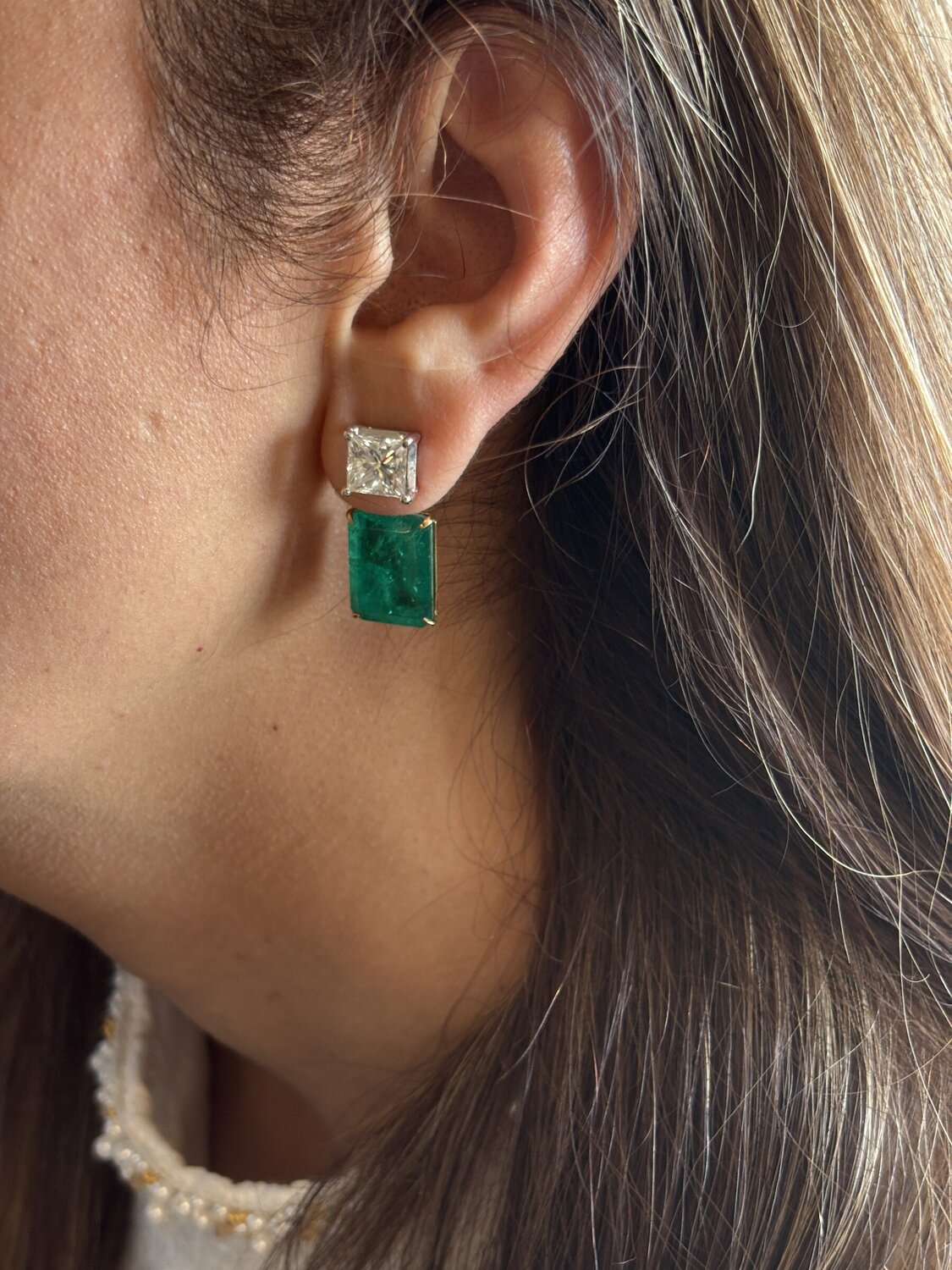 Emerald and Diamond Stud Earrings