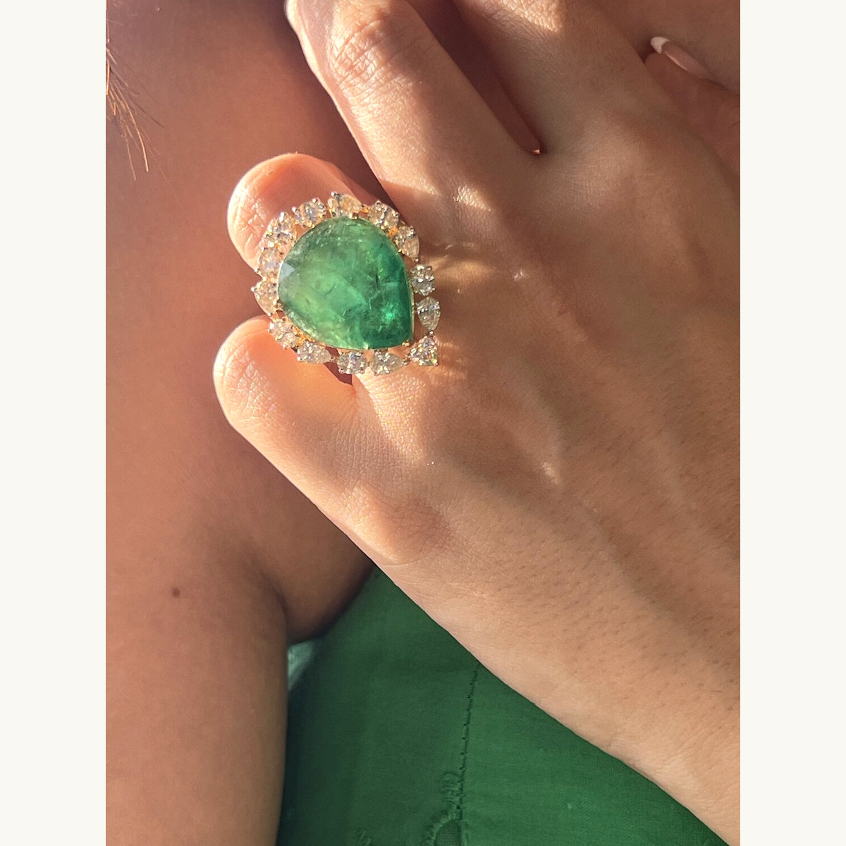 Emerald and Diamond Halo Cocktail Ring