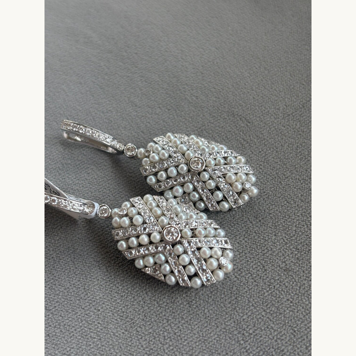 Pearl and Diamond Leaf Drop Earrings